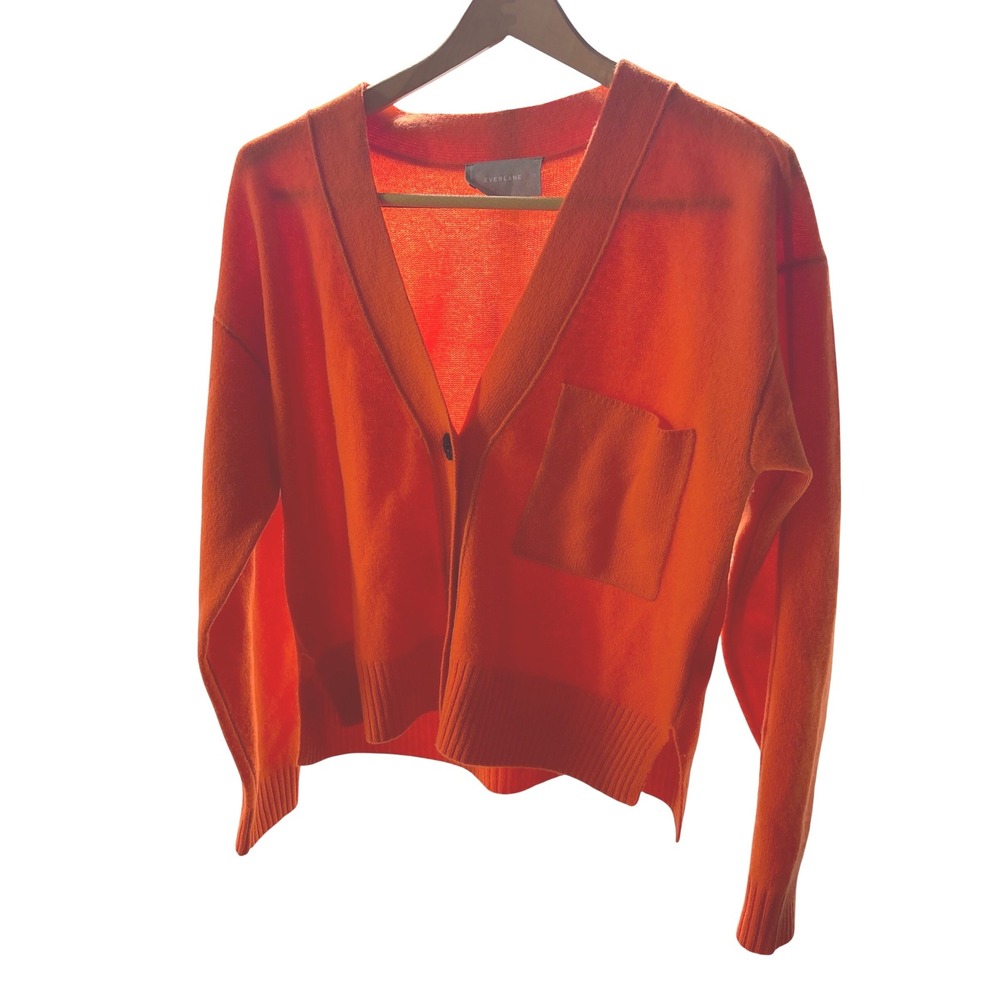 Everlane Orange 100% Wool V-Neck Boxy Cardigan- VOLS- Small F-SWTR-GWL-CRDN-LS